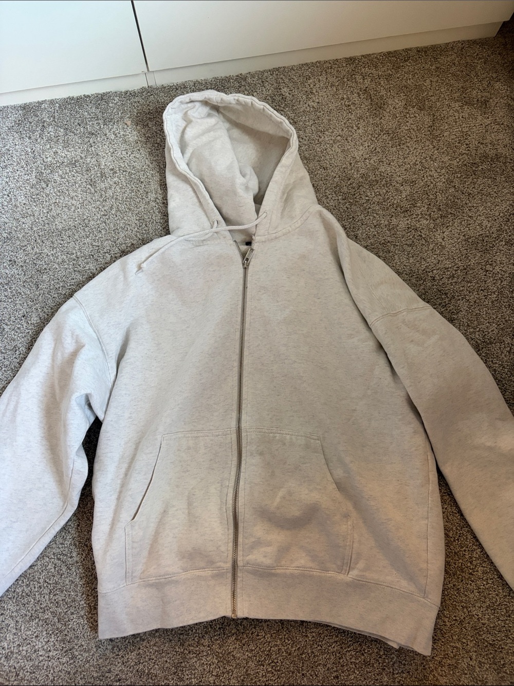 Brandy Melville Light Gray Full-Zip Hooded Sweatshirt